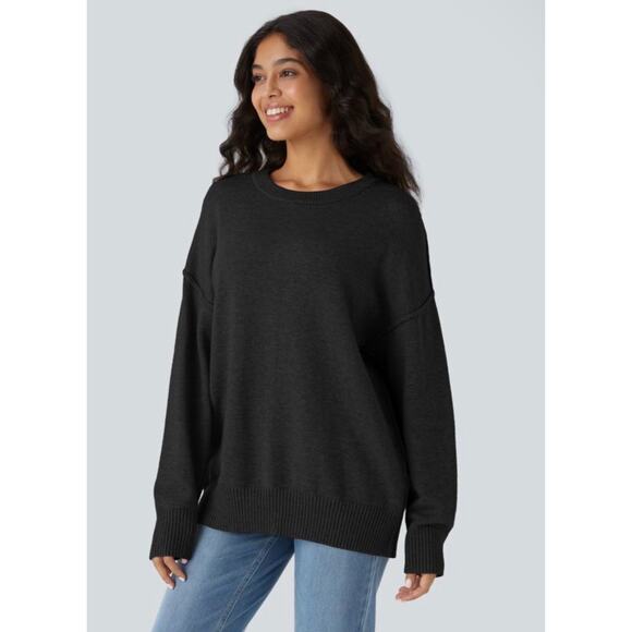 Halara Round Neck Dropped Shoulder Long Sleeve Casual Sweater - Picture 3 of 13